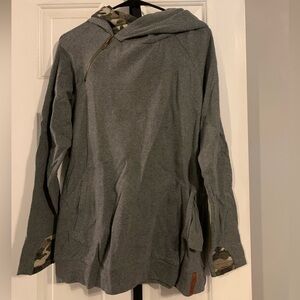 Ampersand Ave double hood sweatshirt with camo accents